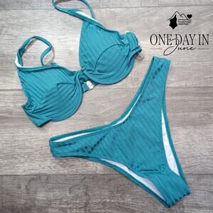 CharmLeaks Ribbed Underwire Cheeky Bikini Swimsuit Size M